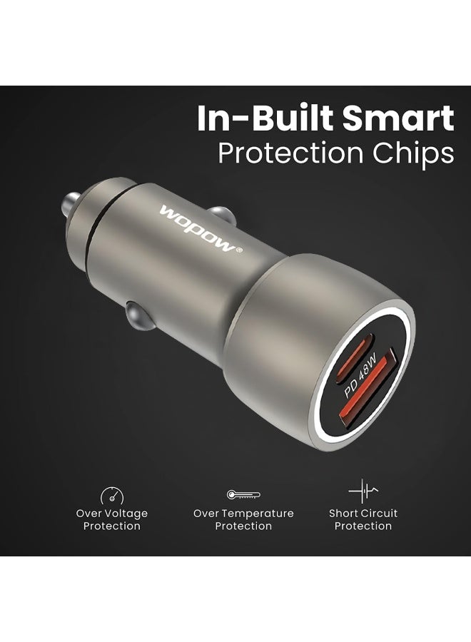 وبو شاحن سيارة CQ007 ثنائي USB بقوة 48 وات مع شحن سريع USB-C PD، ومحول شحن سريع QC4.0 QC3.0، شاحن طاقة صغير الحجم من سبيكة معدنية للسيارات من 12 فولت إلى 24 فولت، وسيارات الدفع الرباعي، والشاحنات، والشاحنات الصغيرة، وشاحن سريع الإخراج للأجهزة الإلكترونية، والأجهزة اللوحية، والملحقات، والأجهزة الذكية - Image 3