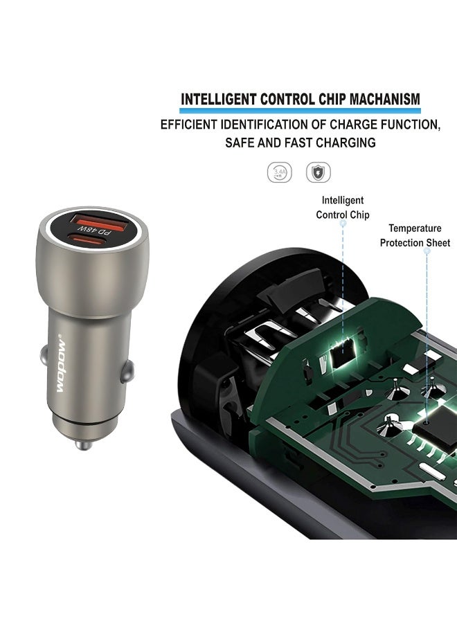 وبو شاحن سيارة CQ007 ثنائي USB بقوة 48 وات مع شحن سريع USB-C PD، ومحول شحن سريع QC4.0 QC3.0، شاحن طاقة صغير الحجم من سبيكة معدنية للسيارات من 12 فولت إلى 24 فولت، وسيارات الدفع الرباعي، والشاحنات، والشاحنات الصغيرة، وشاحن سريع الإخراج للأجهزة الإلكترونية، والأجهزة اللوحية، والملحقات، والأجهزة الذكية - Image 2