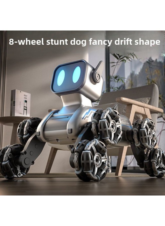 Eight-wheel Stunt Mechanical Dog Remote Control Toy Gesture Induction Climbing Deformation Electric Children's Intelligent Robot Dog-Color:Eight-wheel Stunt Robot Dog [handle + Watch Control]-Scale:Luxury [three Batteries]