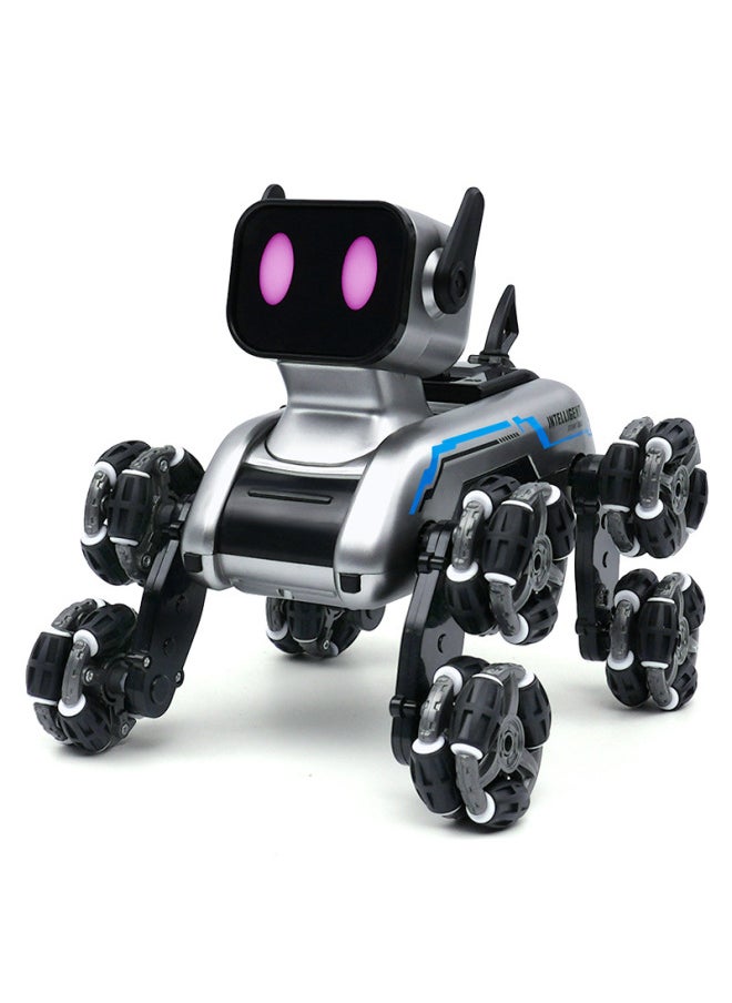 Eight-wheel Stunt Mechanical Dog Remote Control Toy Gesture Induction Climbing Deformation Electric Children's Intelligent Robot Dog-Color:Eight-wheel Stunt Robot Dog [handle + Watch Control]-Scale:Luxury [three Batteries]