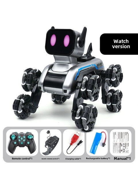 Eight-wheel Stunt Mechanical Dog Remote Control Toy Gesture Induction Climbing Deformation Electric Children's Intelligent Robot Dog-Color:Eight-wheel Stunt Robot Dog [handle + Watch Control]-Scale:Luxury [three Batteries]