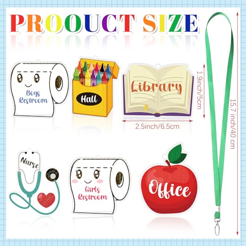 Weekgrat 6 Sets Acrylic Back to School Hall Pass Lanyards Unbreakable School Passes Set for Teachers Cute Classroom Passes for Bathroom, Office, Library and Nurse Classroom Supplies(Cute) - Image 2