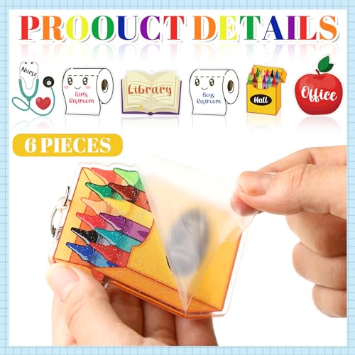 Weekgrat 6 Sets Acrylic Back to School Hall Pass Lanyards Unbreakable School Passes Set for Teachers Cute Classroom Passes for Bathroom, Office, Library and Nurse Classroom Supplies(Cute) - Image 3