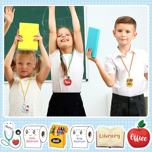Weekgrat 6 Sets Acrylic Back to School Hall Pass Lanyards Unbreakable School Passes Set for Teachers Cute Classroom Passes for Bathroom, Office, Library and Nurse Classroom Supplies(Cute) - Image 5