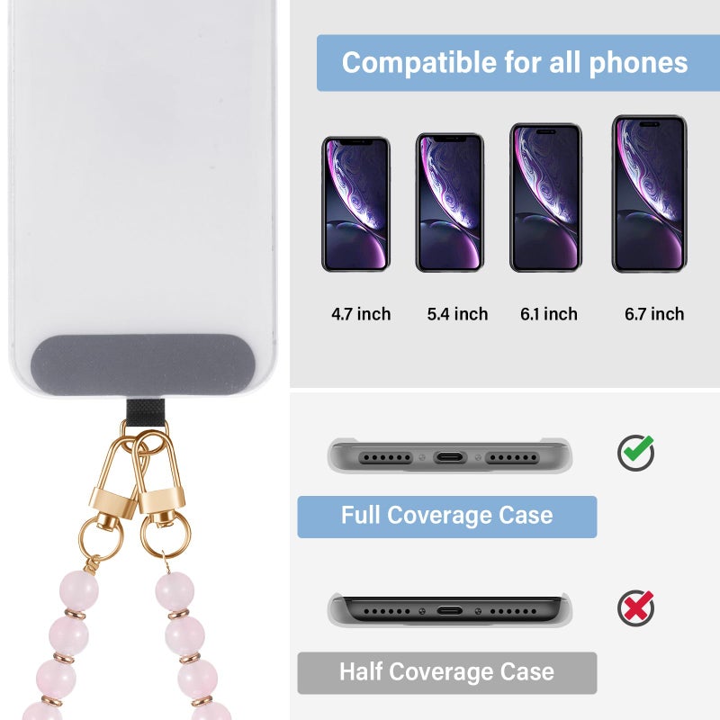 Weewooday 2 Pack Pink Gemstone Beaded Phone Lanyard Crossbody Wrist Bracelet Strap with Tether Tab for Women Most Phone - Image 5