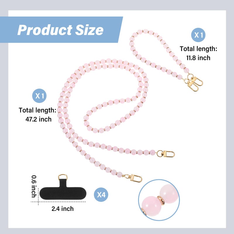Weewooday 2 Pack Pink Gemstone Beaded Phone Lanyard Crossbody Wrist Bracelet Strap with Tether Tab for Women Most Phone - Image 2