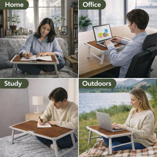YAJNAS Laptop Table for Bed Foldable & Height Adjustable | Portable Study Table for Students & Work from Home | Multipurpose Lap Desk for Writing Reading Office Home | Wooden Texture 15x26 Inch - Image 4
