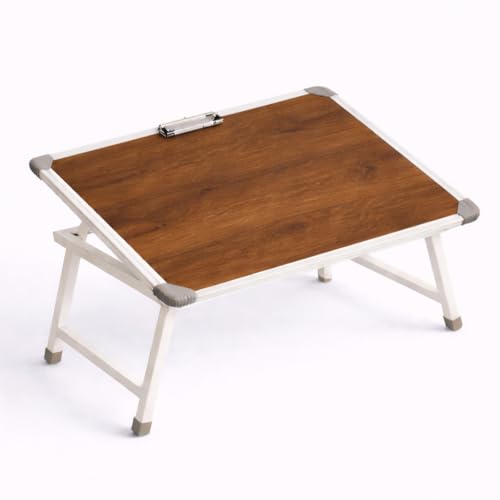 YAJNAS Laptop Table for Bed Foldable & Height Adjustable | Portable Study Table for Students & Work from Home | Multipurpose Lap Desk for Writing Reading Office Home | Wooden Texture 15x26 Inch - Image 1