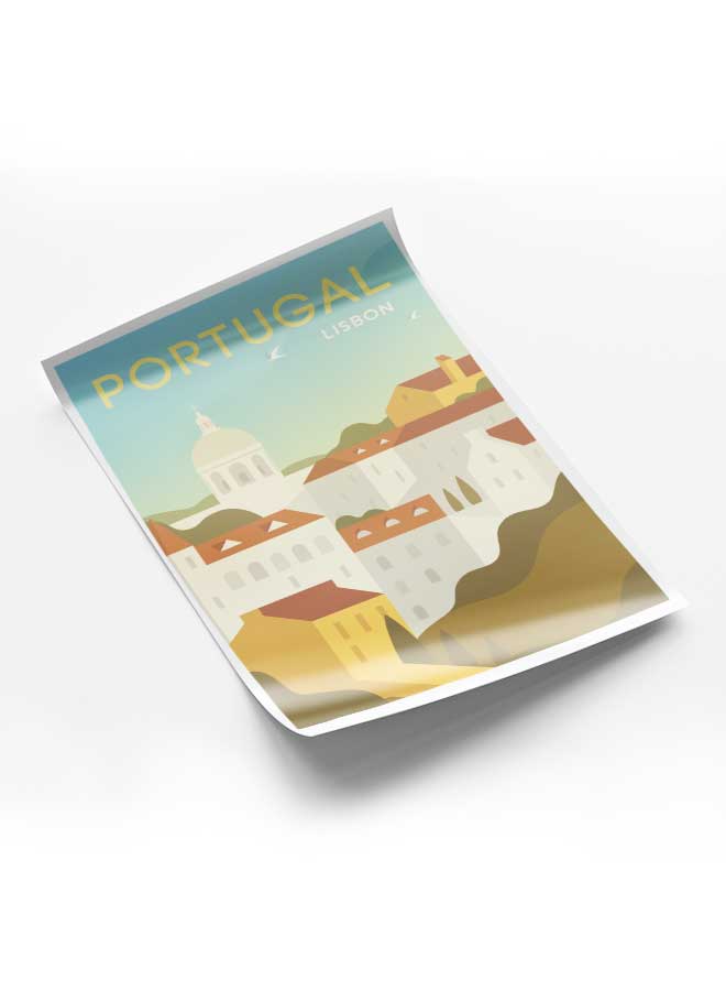 لوحة بوستر ديكور لوحة بدون فريم مع أربع قطع منفصلة من اللاصق ذو الوجهين تصميم البرتغال لشبونة غرفة النوم غرفة المعيشة وديكور المكتب - Image 1