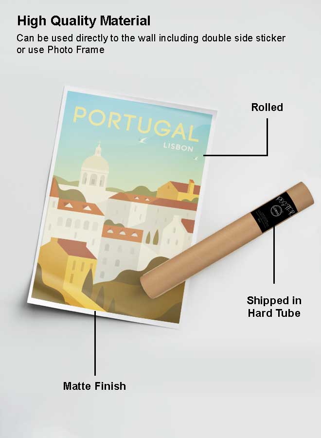 لوحة بوستر ديكور لوحة بدون فريم مع أربع قطع منفصلة من اللاصق ذو الوجهين تصميم البرتغال لشبونة غرفة النوم غرفة المعيشة وديكور المكتب - Image 2