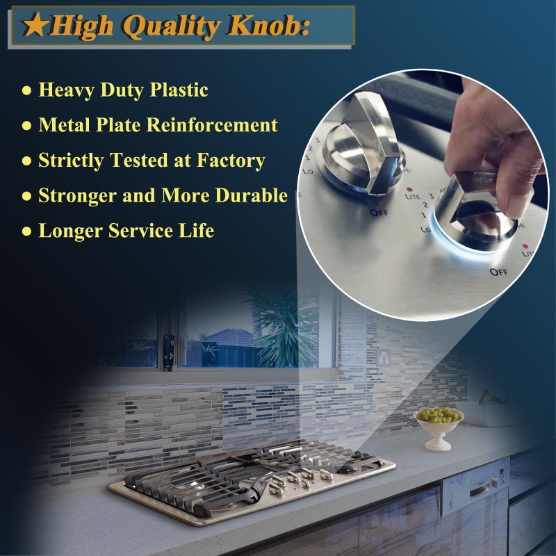 AUGSMIAR 5 عبوات Wb03X25796 Wb03T10326 مقبض موقد الغاز، مقبض الموقد المتوافق مع مقبض التحكم في الموقد السطحي لنطاق Ge، يحل محل Ps11721433 Ap5986232، إلخ. فضي. - Image 4