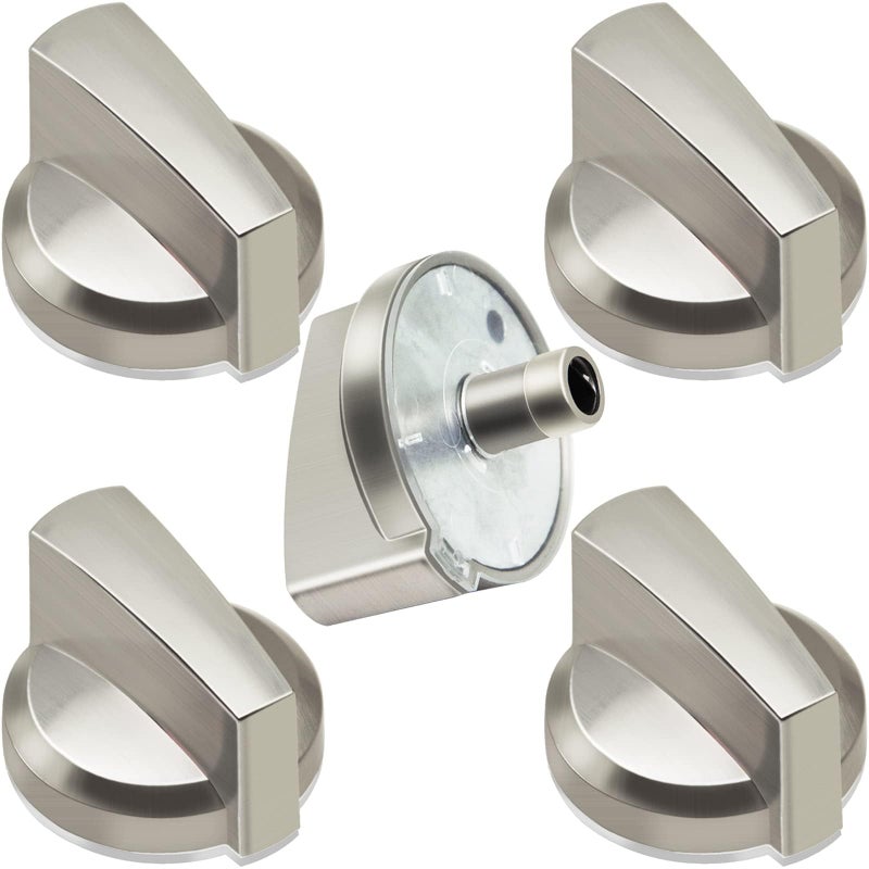 AUGSMIAR 5 عبوات Wb03X25796 Wb03T10326 مقبض موقد الغاز، مقبض الموقد المتوافق مع مقبض التحكم في الموقد السطحي لنطاق Ge، يحل محل Ps11721433 Ap5986232، إلخ. فضي. - Image 1