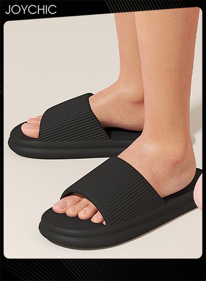 Joychic شبشب منزلي كلاسيكي ذو قاعدة ناعمة وقابل للتنفس مضاد للانزلاق ومقاوم للاستخدام مع مرونة عالية للنساء والرجال باللون الأسود - Image 2