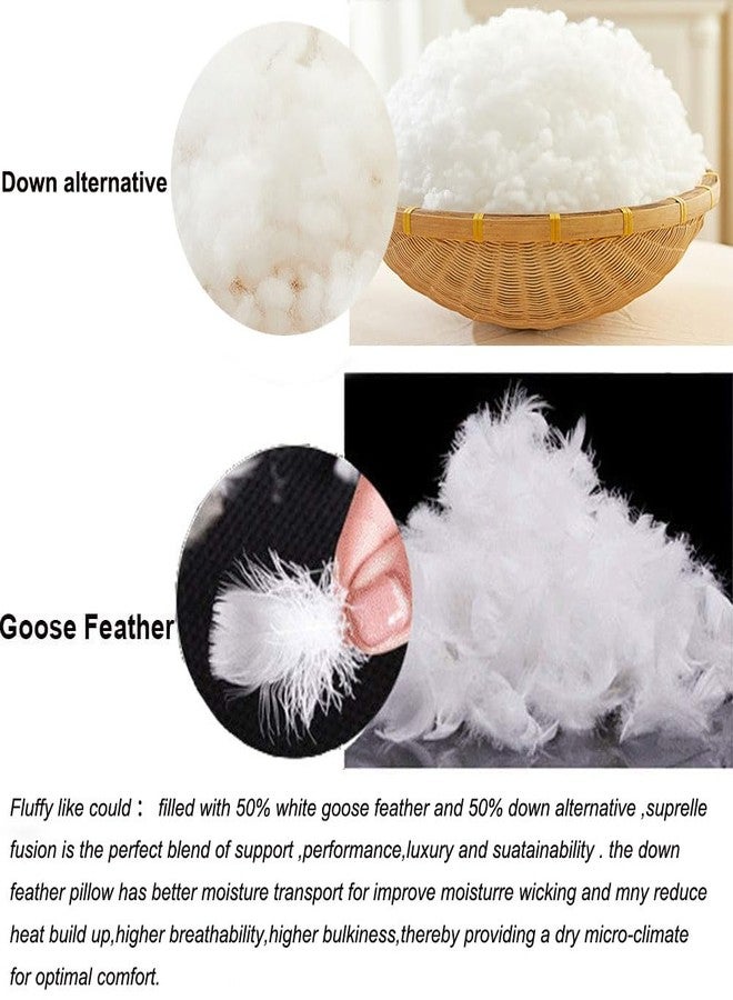 achard Set of 2 White Goose Feather Bed Pillows Queen Size- Soft 100% Cotton, Medium Soft Support Surround Fill Polyester,White Solid - Image 3