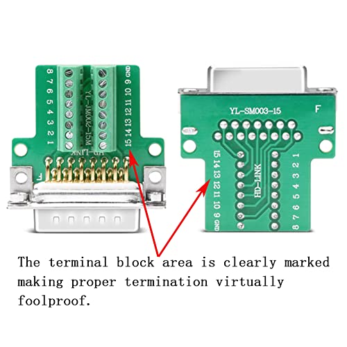 ANMBEST 10PCS DB15 Solderless Connector, RS232 D-SUB Serial to 15-pin Port 16mm Thinner Terminal Female Adapter Breakout Board with Case Long Bolts Nuts - Image 4