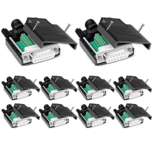 ANMBEST 10PCS DB15 Solderless Connector, RS232 D-SUB Serial to 15-pin Port 16mm Thinner Terminal Female Adapter Breakout Board with Case Long Bolts Nuts - Image 1