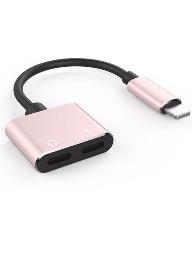 CF Aluminum Alloy Case - Suitable for iPhone X, iPhone 14, Xr, Xs, Dual Lightning Headphone Audio Adapter Cable, iOS 14 Audio Charging 2-in-1 Converter Extender (No Power Required), Charging Audio Sync Connector (Pink and Black) - Image 1