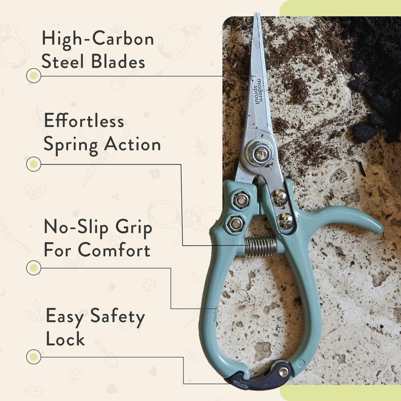 Modern Sprout Pruning Shears - Herb Snipping Scissors- Lightweight Gardening Tools W/Easy Lock - Flower Cutter Garden Shears - Carbon Steel Blade + Reusable Holster (Chartreuse, 1-Pack) - Image 4