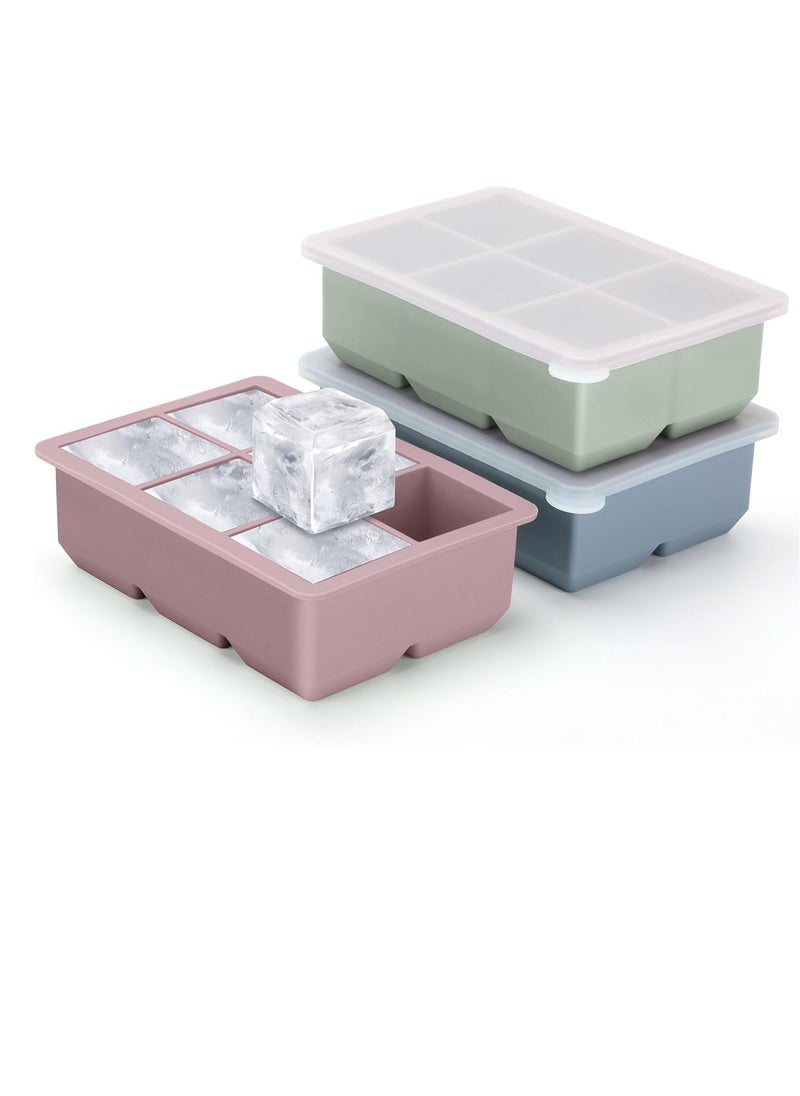Home Care Excnorm Silicone Ice Cube Trays 2 Pack - Large Size Silicone Ice Cube Molds with Leak Proof Removable Lid Square Ice Cube Tray And BPA Free for Cocktail,Whiskey, Stackable Flexible Ice Assorted Color  - Image 1