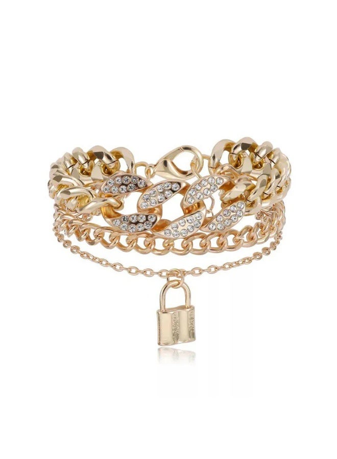 Osluxe Gold Plated Stone-Studded Lock Multi-Strand Bracelet – OSL115 - Image 3