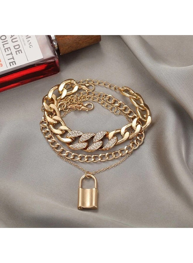 Osluxe Gold Plated Stone-Studded Lock Multi-Strand Bracelet – OSL115 - Image 1