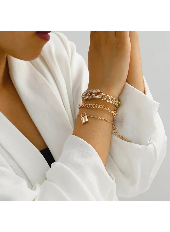 Osluxe Gold Plated Stone-Studded Lock Multi-Strand Bracelet – OSL115 - Image 4