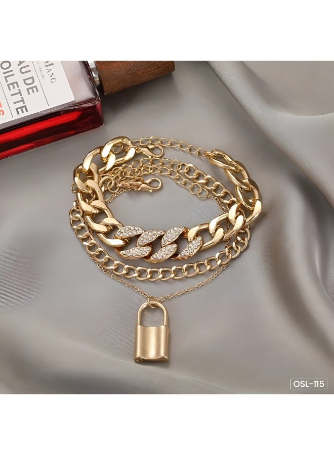 Osluxe Gold Plated Stone-Studded Lock Multi-Strand Bracelet – OSL115 - Image 5