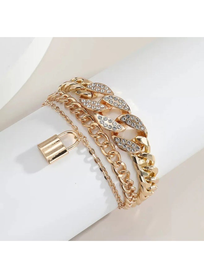 Osluxe Gold Plated Stone-Studded Lock Multi-Strand Bracelet – OSL115 - Image 2