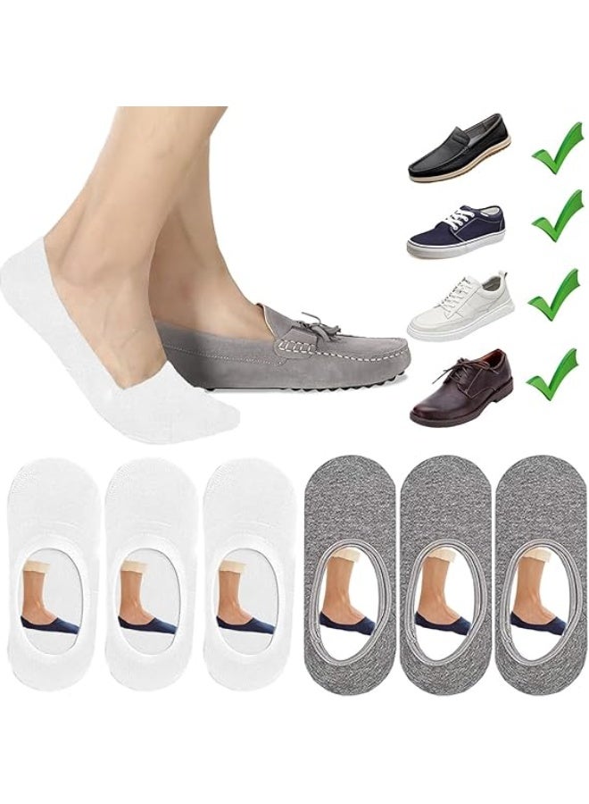 DUNISO 6 Pairs No Show Socks，Men Cotton Low Cut Ankle Short Socks with Non Slip Grip Boat Liners，Comfort Breathable Socks，for Athletic Running Daily Activities，White & Grey - Image 1
