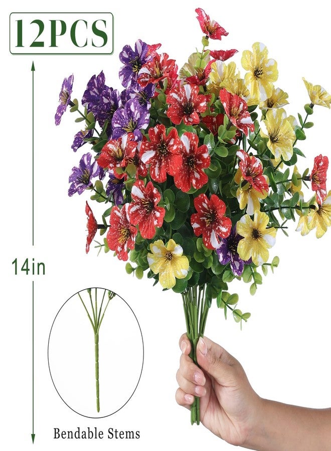 GLIDLION 12 Bundles Artificial Morning Glory & Eucalyptus for Outdoor, Realistic Fake Silk Flower UV Resistant Faux Plant for Front Door Patio Garden Farmhouse Decor (Mixed Color) - Image 5
