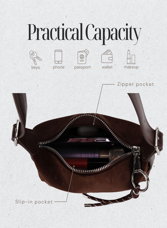 EVVE Premium Suede Vegan Leather Crossbody Purses for Women Small Shoulder Bag with Dual Adjustable Removeable Strap and Key Chain(Coffee) - Image 4