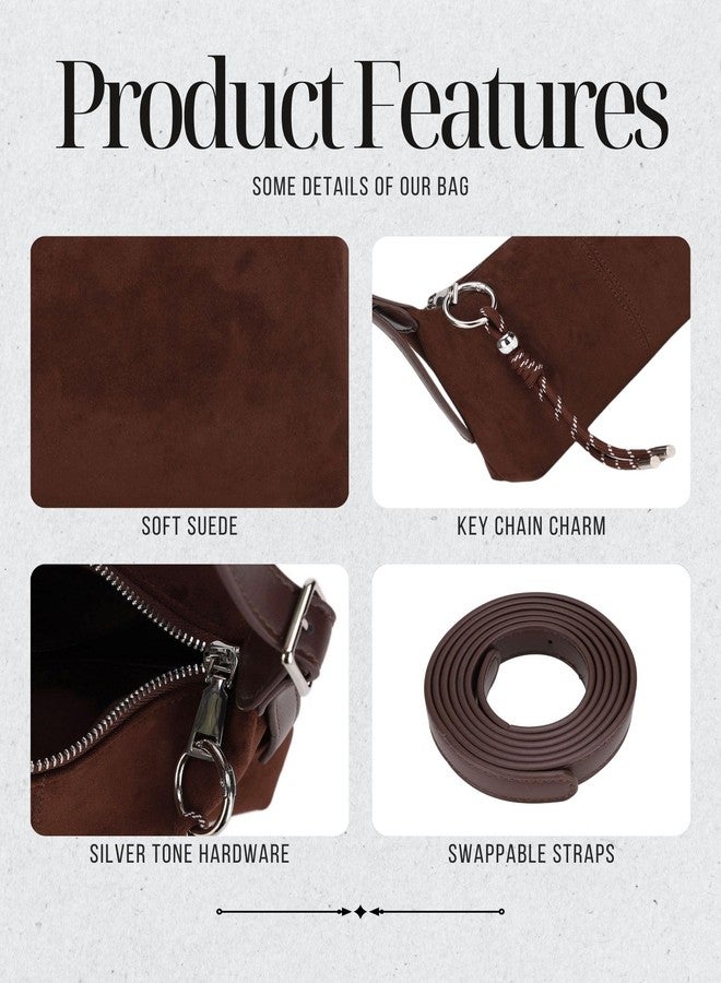 EVVE Premium Suede Vegan Leather Crossbody Purses for Women Small Shoulder Bag with Dual Adjustable Removeable Strap and Key Chain(Coffee) - Image 5