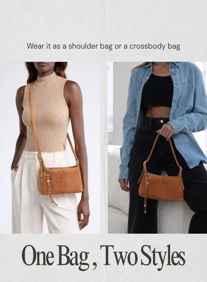 EVVE Premium Suede Vegan Leather Crossbody Purses for Women Small Shoulder Bag with Dual Adjustable Removeable Strap and Key Chain(Coffee) - Image 3
