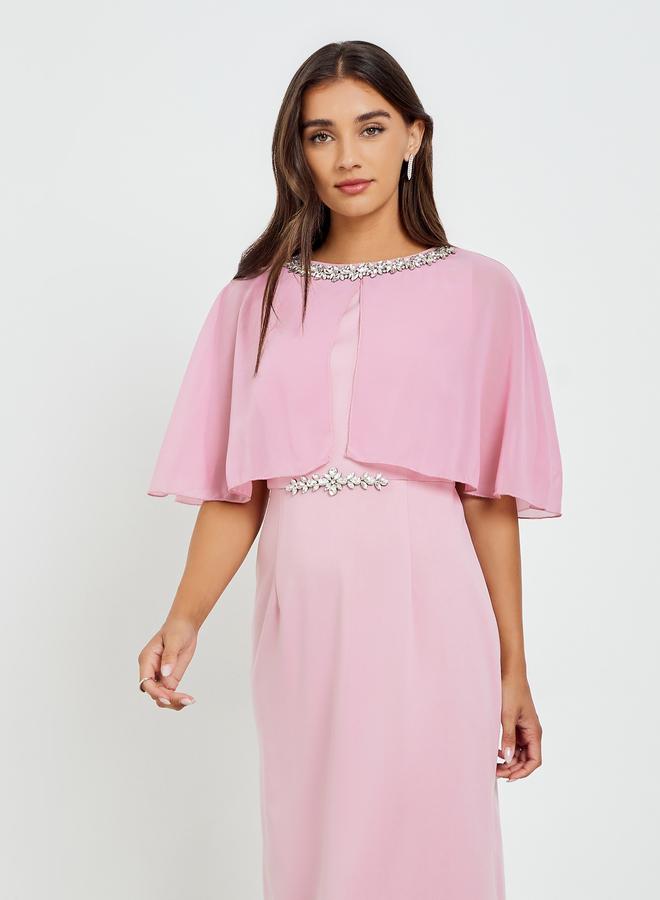 ستايلي فستان ميدي شيث بأكمام كيب - Image 2