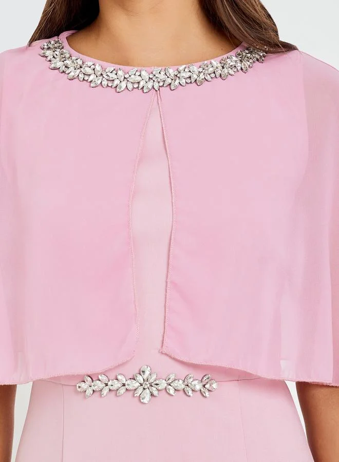 Styli  Women Embellished Cape Sleeve Sheath Midi Dress for Women | Best Price UAE