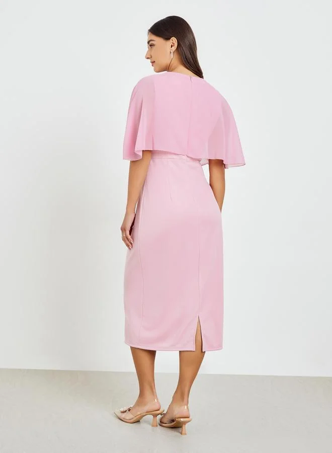 Styli  Women Embellished Cape Sleeve Sheath Midi Dress for Women | Best Price UAE
