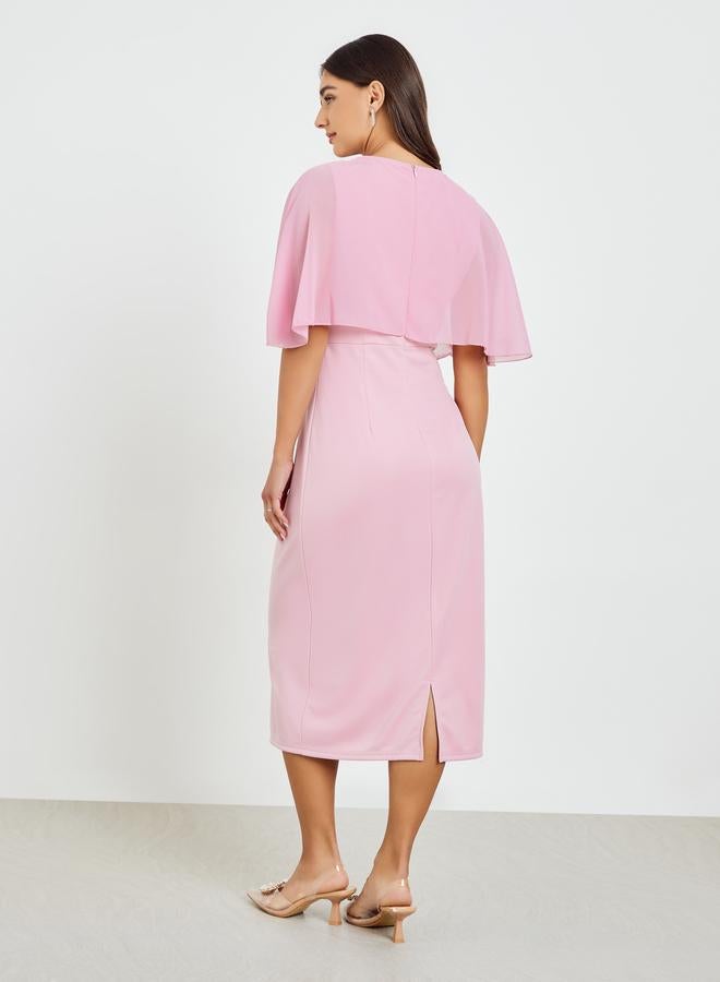 ستايلي فستان ميدي شيث بأكمام كيب - Image 5