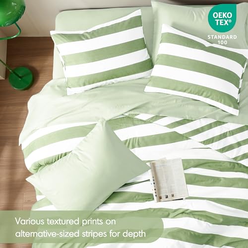 Regency Heights Reversible Striped Queen Comforter Set, Soft Microfiber Bedding Set with Double-sided Stripes Design, Warm & Cozy for All-Seasons, 3-Piece Comforter and Shams Set Queen Size, Sage Green - Image 2