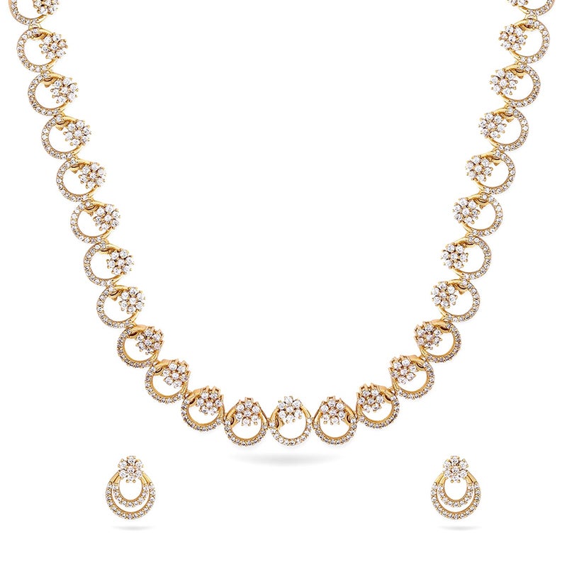 Rubans Womens 22K Gold-Plated White Cubic Zirconia Studded Elegant Necklace Set with Matching Earrings - Image 5