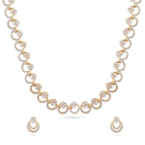 Rubans Womens 22K Gold-Plated White Cubic Zirconia Studded Elegant Necklace Set with Matching Earrings - Image 1