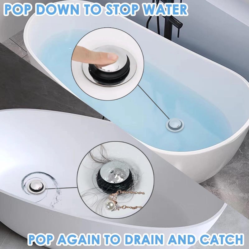 BAOLSLS Bathtub Drain Stopper, Pop Up Tub Drain Hair Catcher, Bath Tub Drain Plug and Cover for 1.45-1.8in Drain Hole, Replaces Lift and Turn, Tip Toe or Trip Lever, Silver - Image 5
