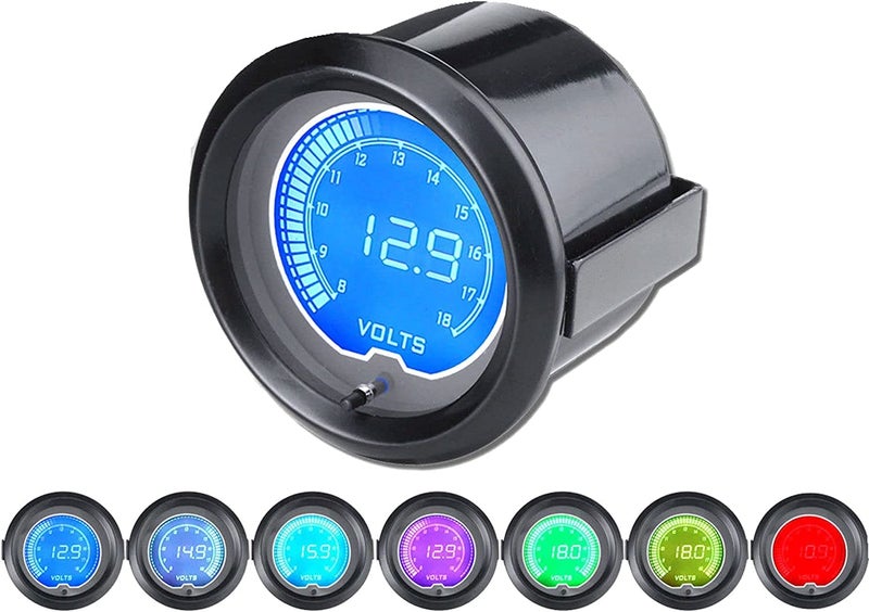 LEVANLIGHT Black 7 Color LED Display Volt Voltmeter Gauge 8~18V for Car Truck | 7 Adjustable Color LED | Dual Digital Analog Output|2-1/16" 52mm - Image 1