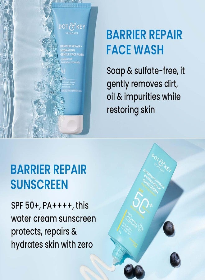 Dot & Key Barrier Repair + Hydrating Gentle Face Wash 100ml & Dot & Key Blueberry Hydrate Barrier Repair Sunscreen SPF 50+ PA++++ 50g | Skin Care Combo | For Dry & Sensitive Skin | For Women & Men - Image 4