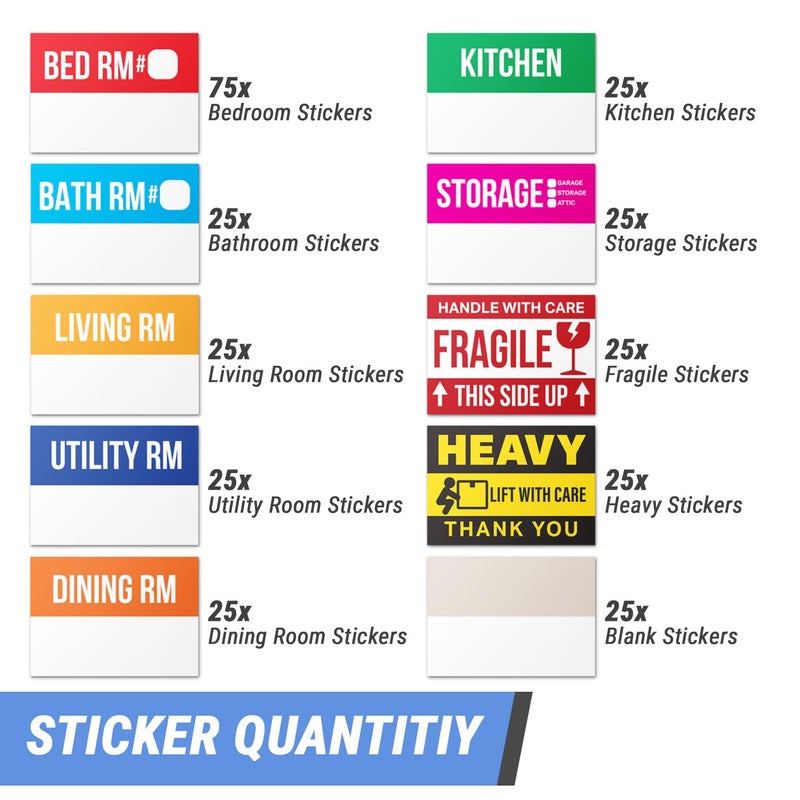 OfficeSmartLabels Home Moving Labels (3 x 2 inch, 10 Designs - 300 Labels) for 1-2 Bedroom, Color Coded Moving Stickers w/Writable Note Area, Fragile, Heavy & Extra Blank Stickers - Image 4