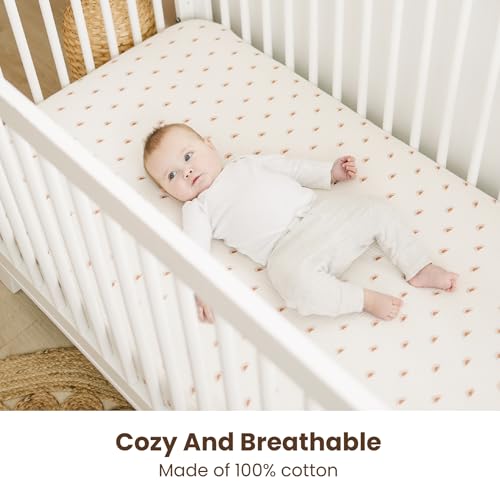 Konssy Muslin Crib Sheets for Boys, Soft Cotton Neutral Baby Sheets for Standard Crib Mattress 2 Pack, 52"x28" (Camel, Sun) - Image 2