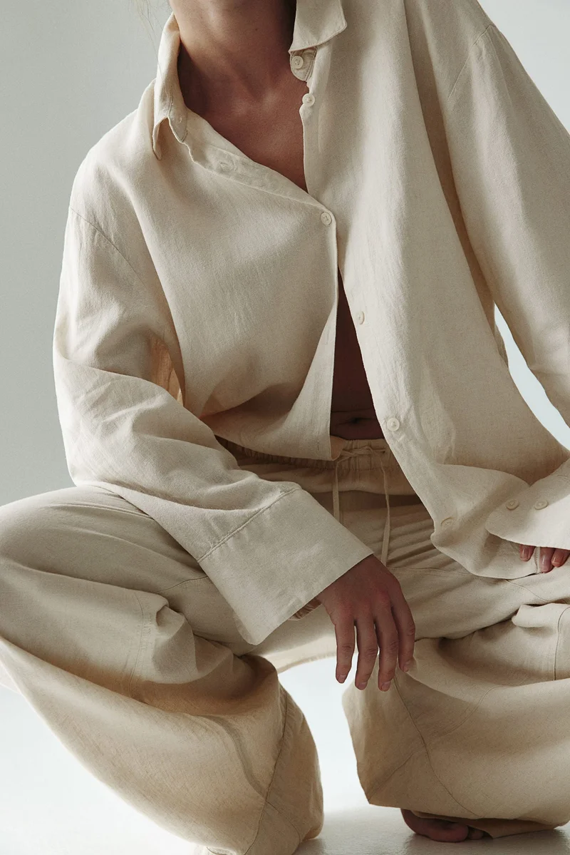 H&M Wide linen-blend trousers