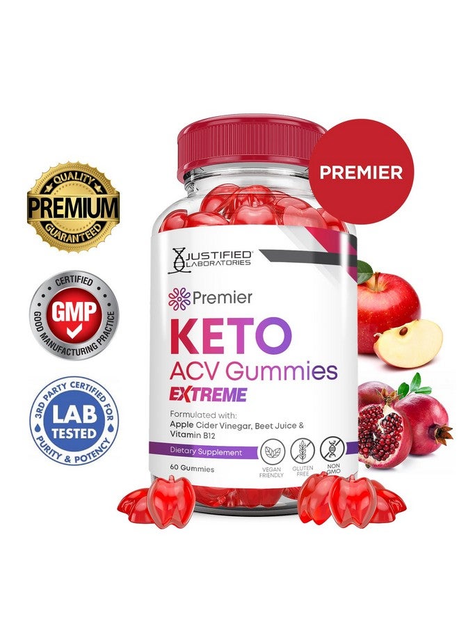 Justified Laboratories (2 Pack) Premier Keto ACV Gummies Extreme 2000MG Premier Keto Gummies Apple Cider Vinegar Formulated with Pomegranate Beet Juice Powder B12 Vegan Non GMO 120 Gummys - Image 1