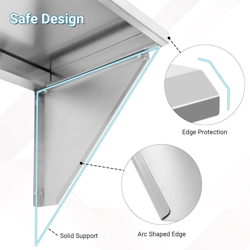 Toriexon Stainless Steel Shelf 48" x 12" 2PCS, 350LBS Wall Mount Floating Shelving for Kitchen, Bar, Restaurant and Garage - Image 4