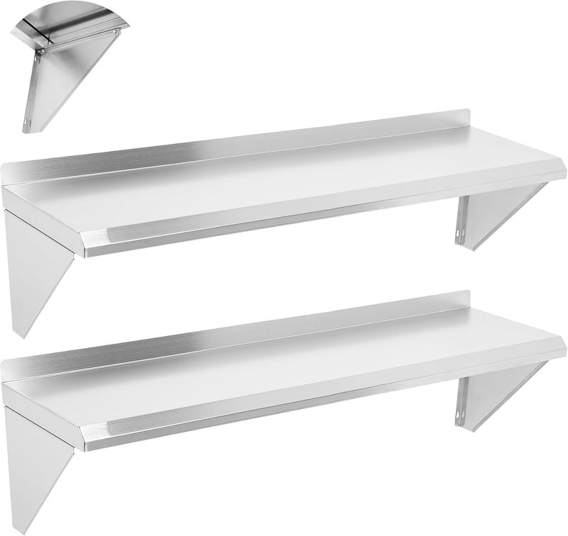 Toriexon Stainless Steel Shelf 48" x 12" 2PCS, 350LBS Wall Mount Floating Shelving for Kitchen, Bar, Restaurant and Garage - Image 1