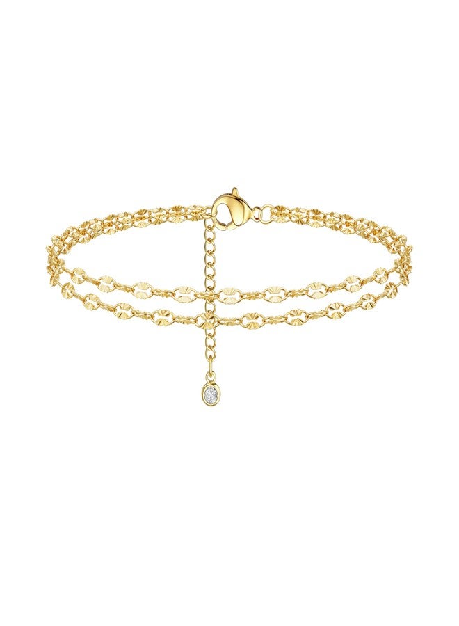 Robaice Ankle Bracelets for Women, Glitter Waterproof Adjustable Anklet for Women, 14K Gold Plated/Sterling Silver Layered Anklets, Summer Beach Anklet Jewelry for Women Gift, 8.5"+2", brass - Image 1